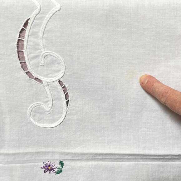 Embroidered White Tablecloth Floral Baskets & Cutwork Design Rectangular 98X66 - Picture 8 of 13